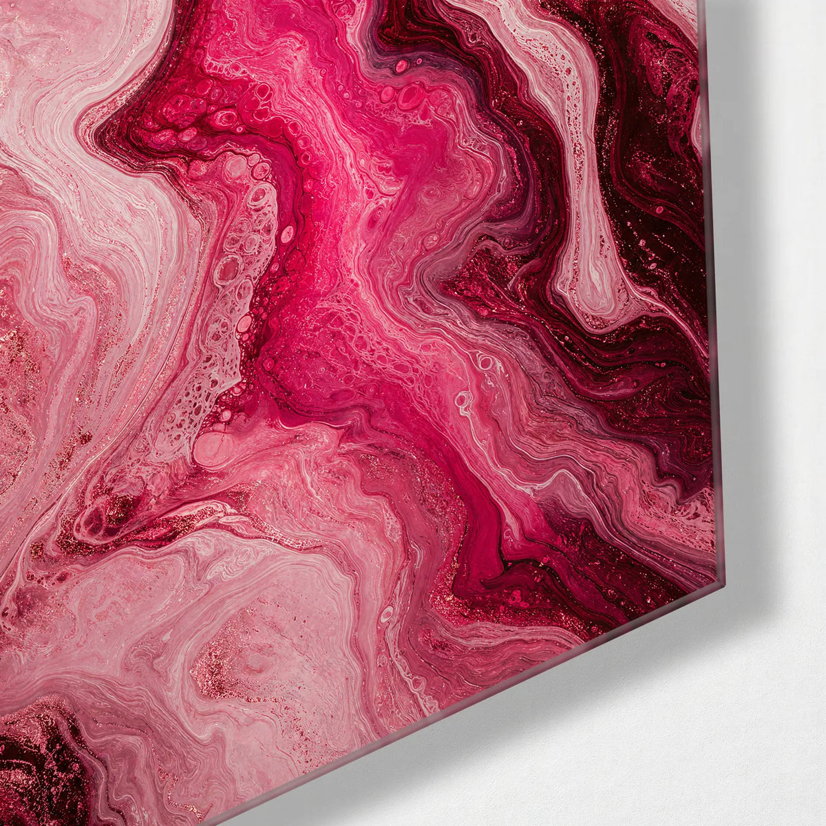Rose Lines — corner detail of glass wall art
