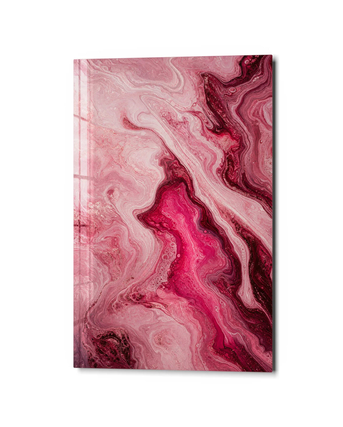 Rose Lines — studio view of glass wall art