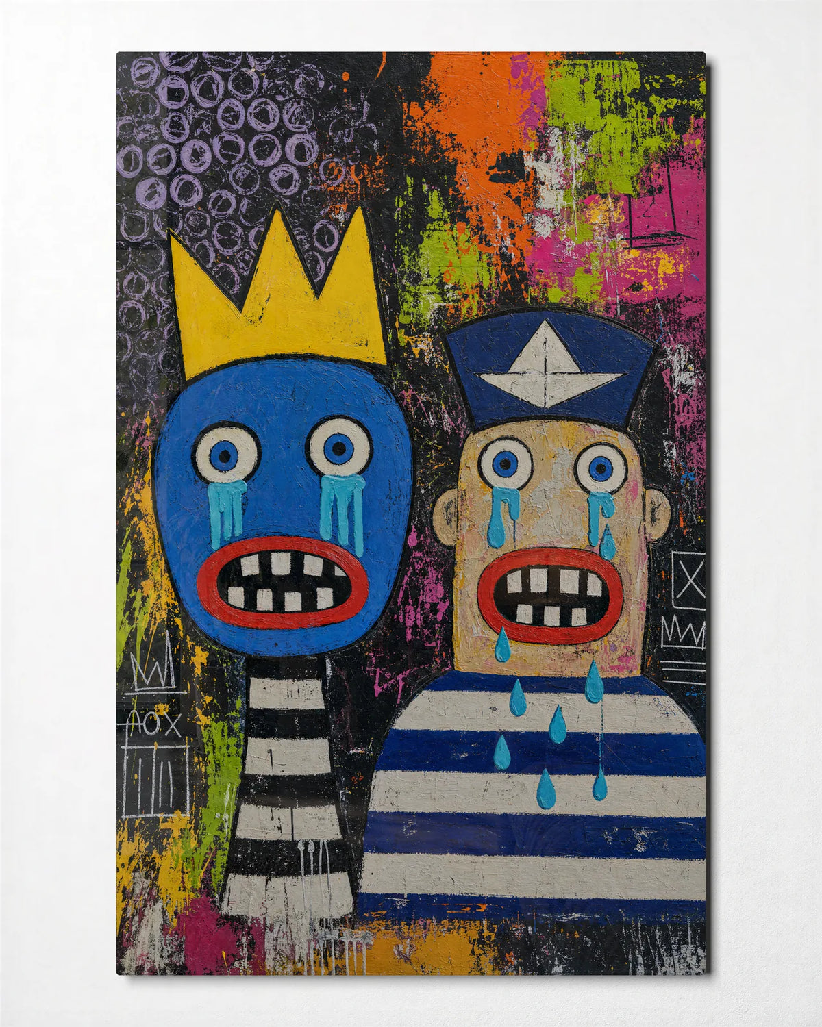 Two Tearful Faces — front view of glass wall art