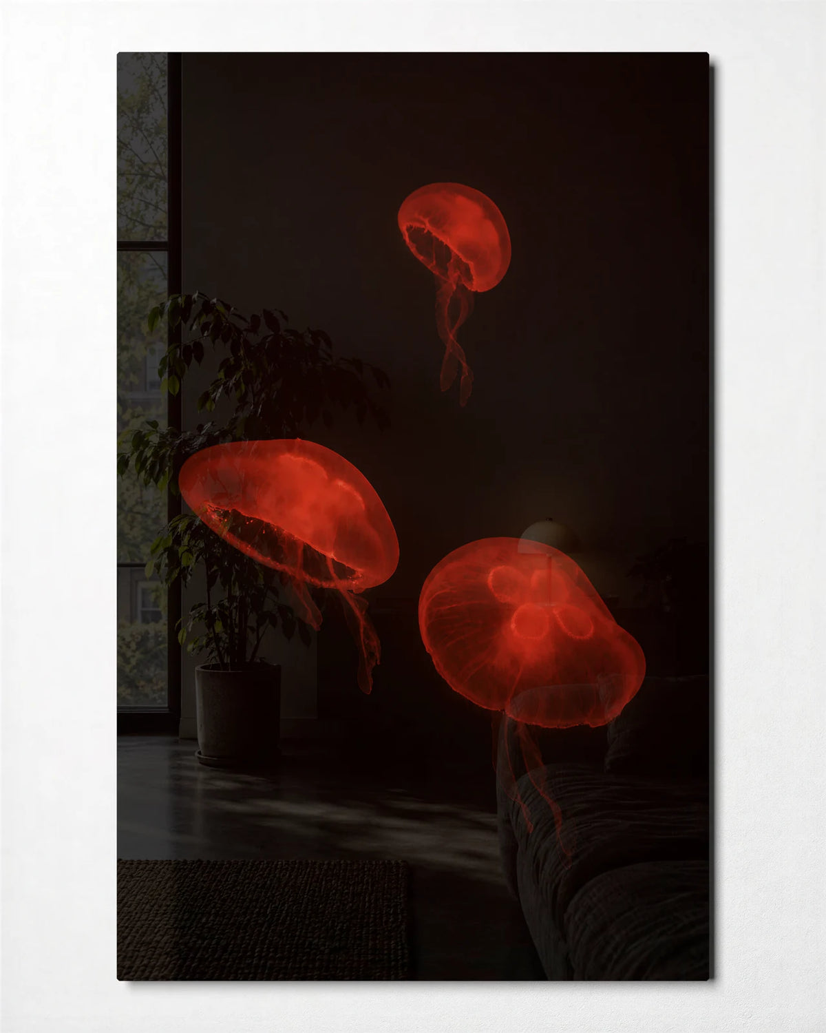 Red Drifters — front view of glass wall art