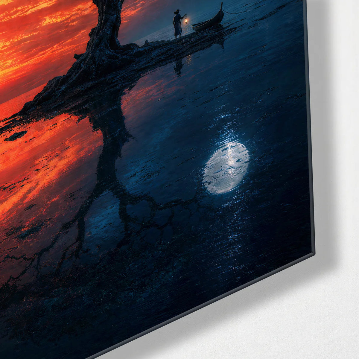 Between Sun and Moon — corner detail of glass wall art