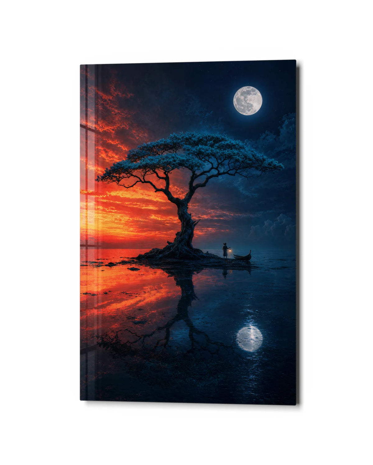 Between Sun and Moon — studio view of glass wall art