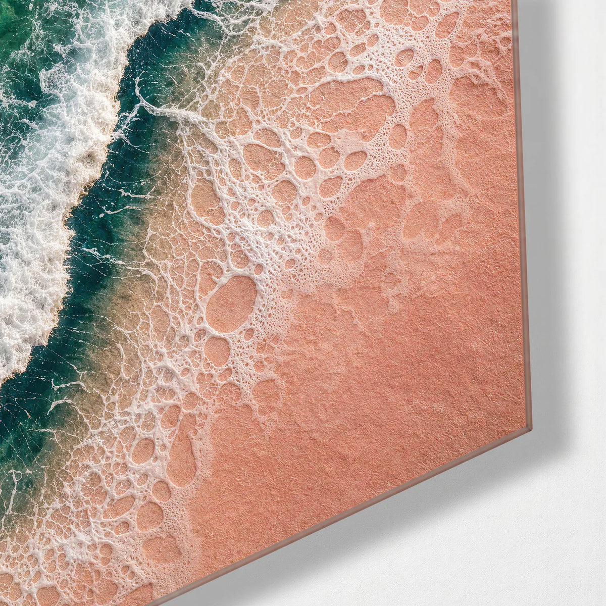 Emerald Shore — corner detail of glass wall art