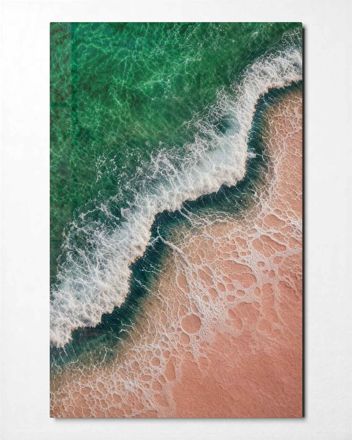 Emerald Shore — front view of glass wall art