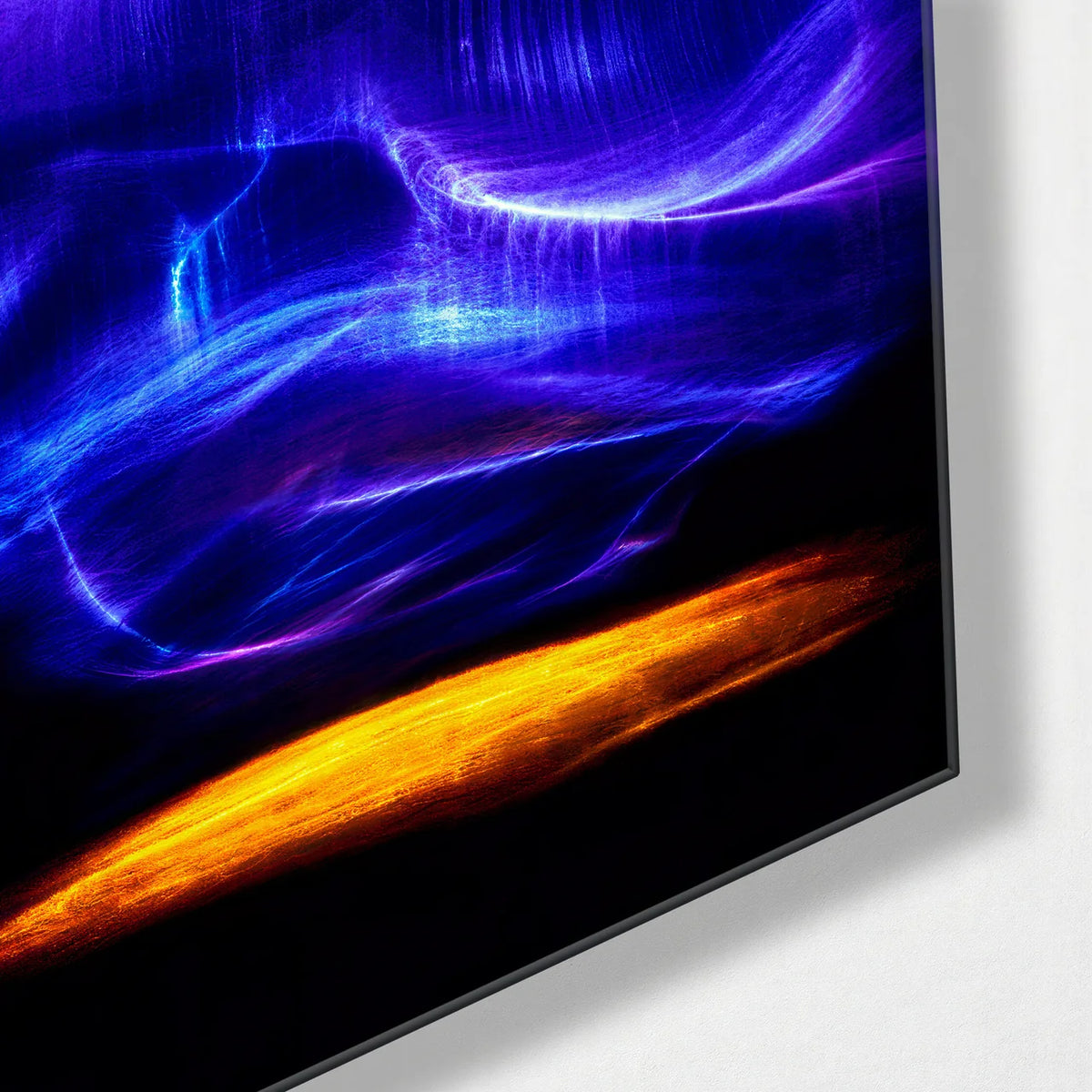 Blue Light Drifting — corner detail of glass wall art
