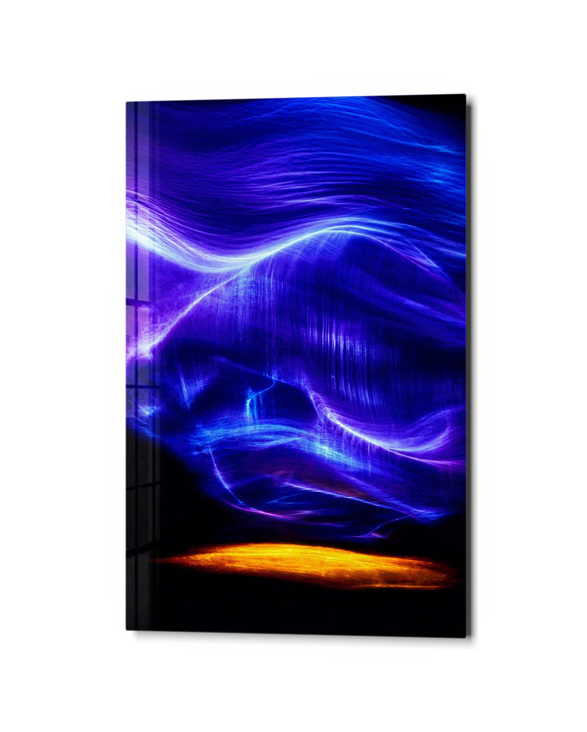 Blue Light Drifting — studio view of glass wall art