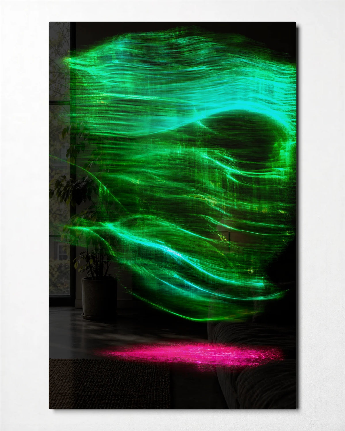 Green Apparition — front view of glass wall art