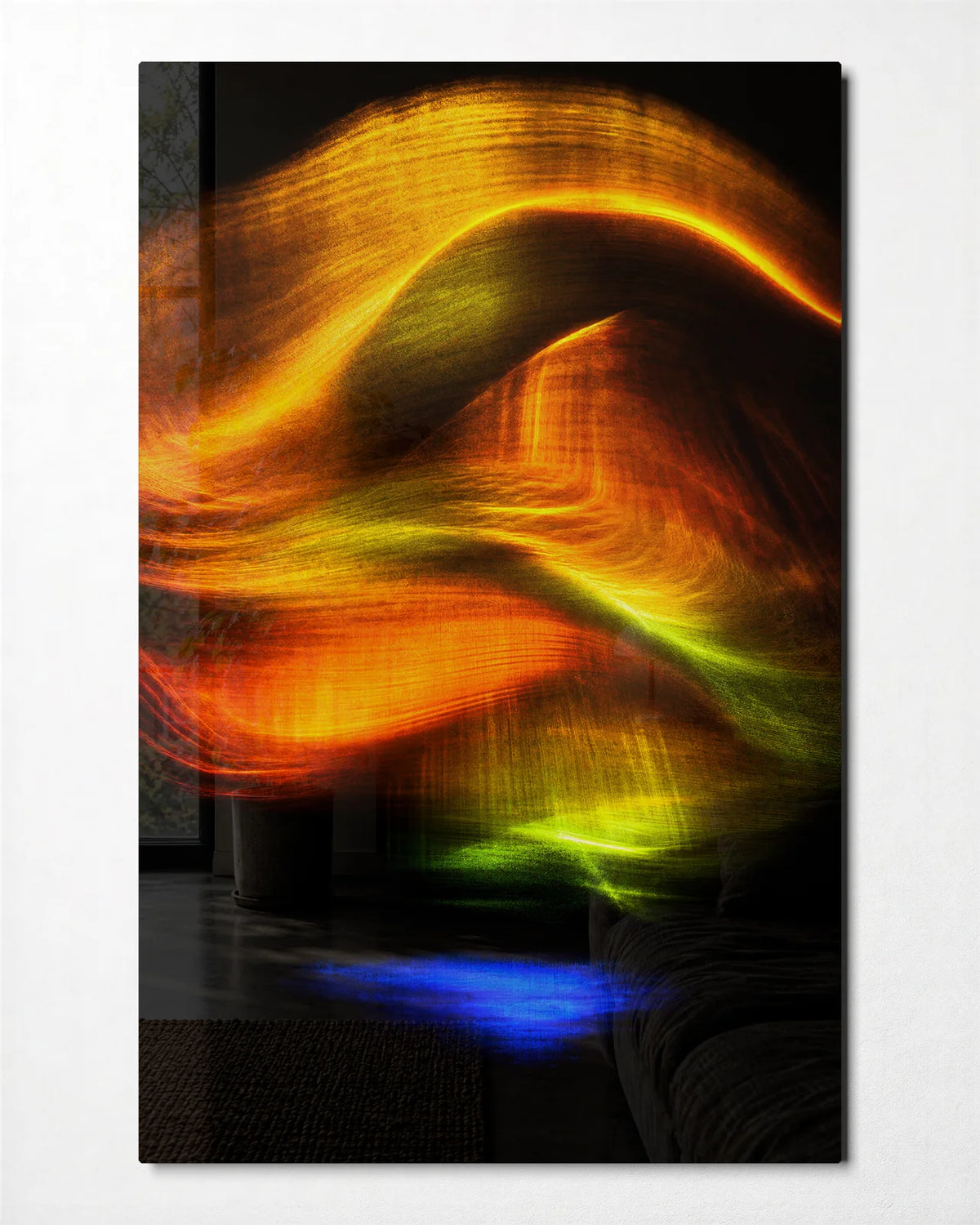 Golden Light Drifting — front view of glass wall art