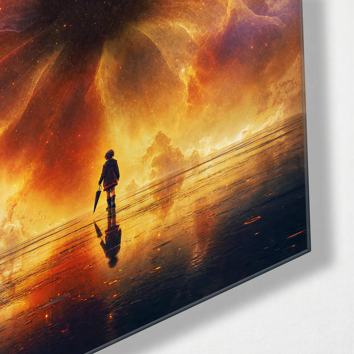 Beyond the Flare — corner detail of glass wall art