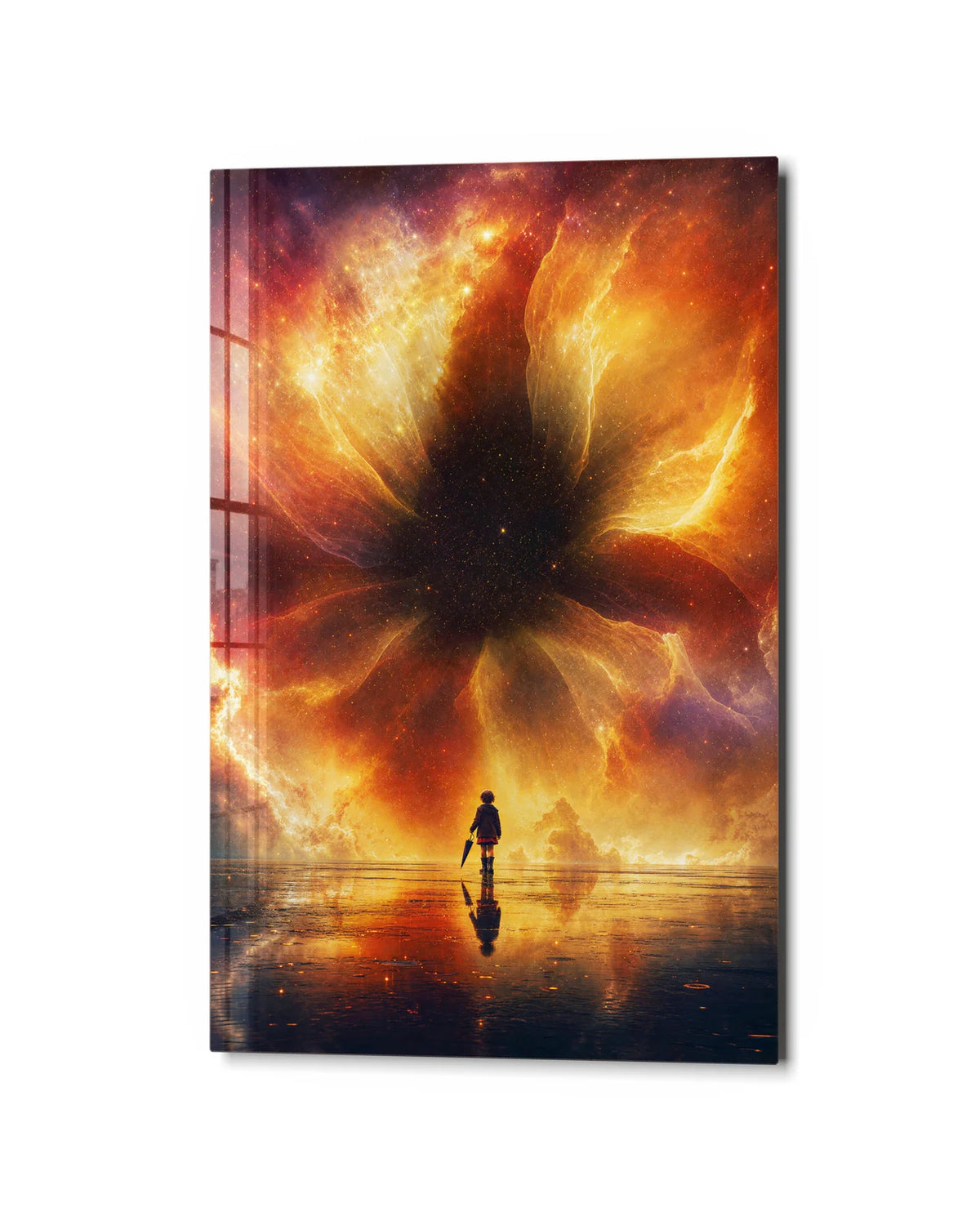 Beyond the Flare — studio view of glass wall art