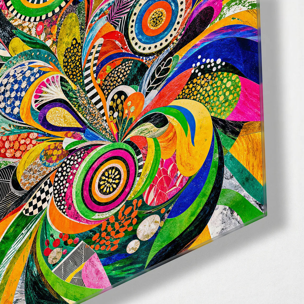 Pattern in Bloom — corner detail of glass wall art