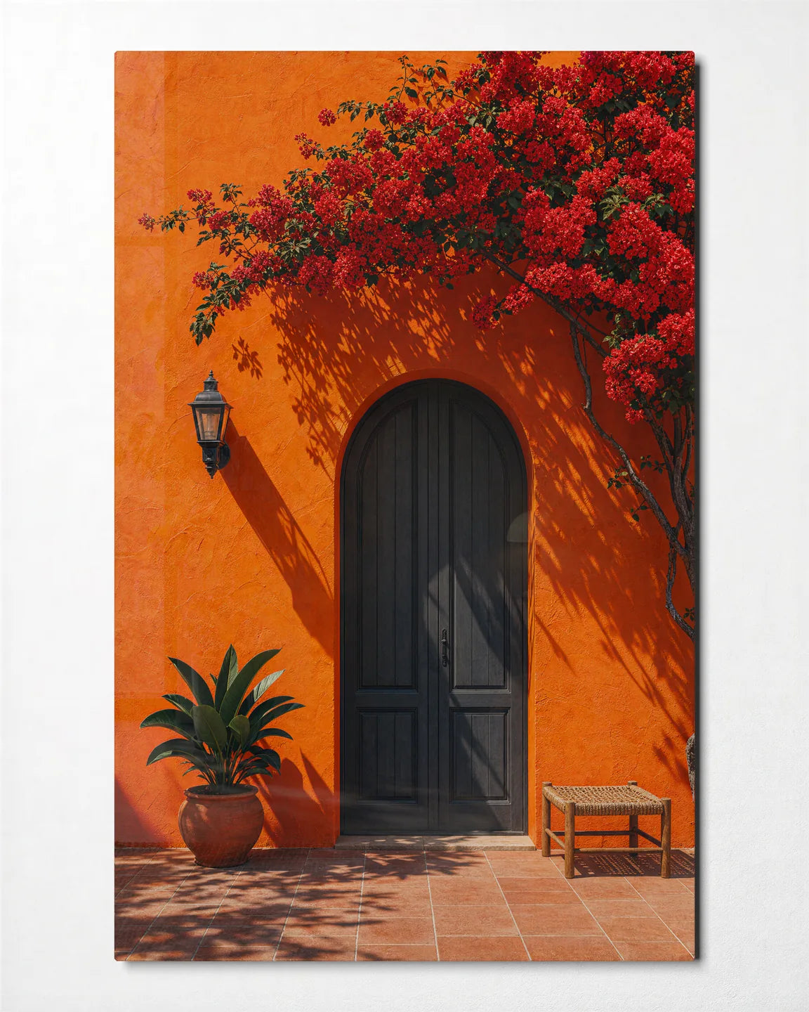 The Orange Doorway — front view of glass wall art