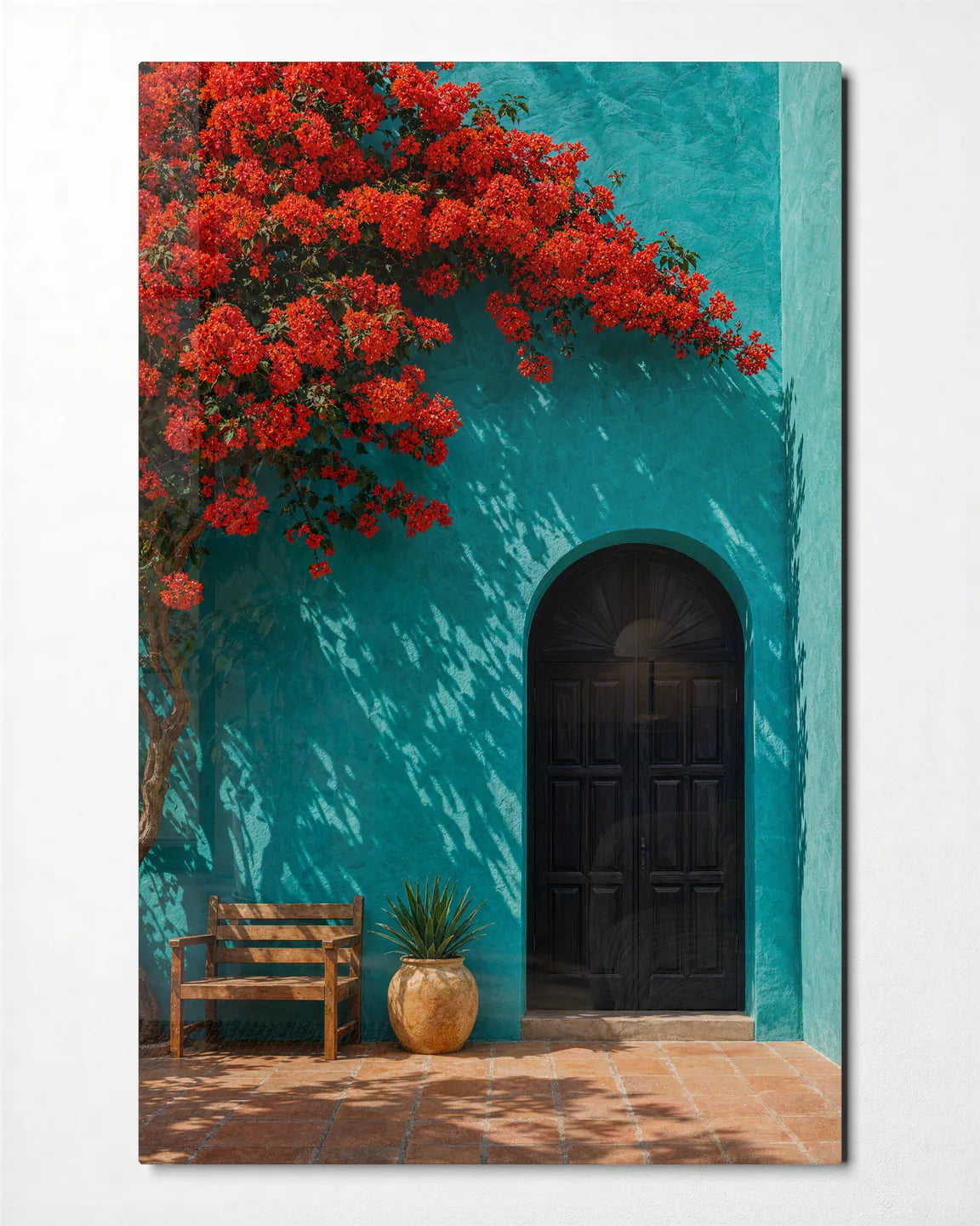 The Turquoise Doorway — front view of glass wall art