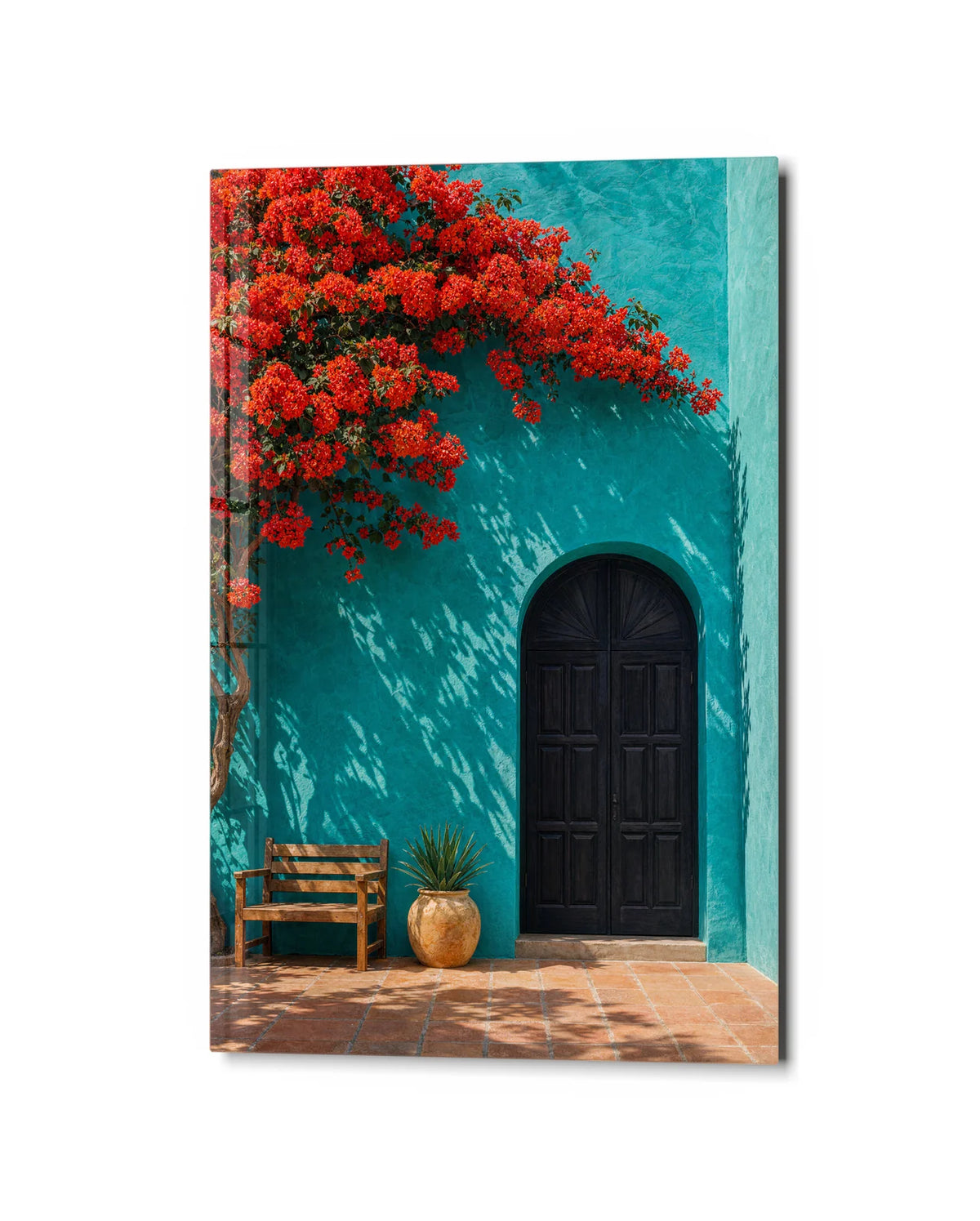 The Turquoise Doorway — studio view of glass wall art