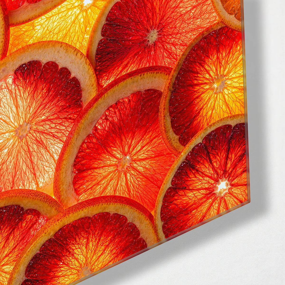 Citrus All Over — corner detail of glass wall art