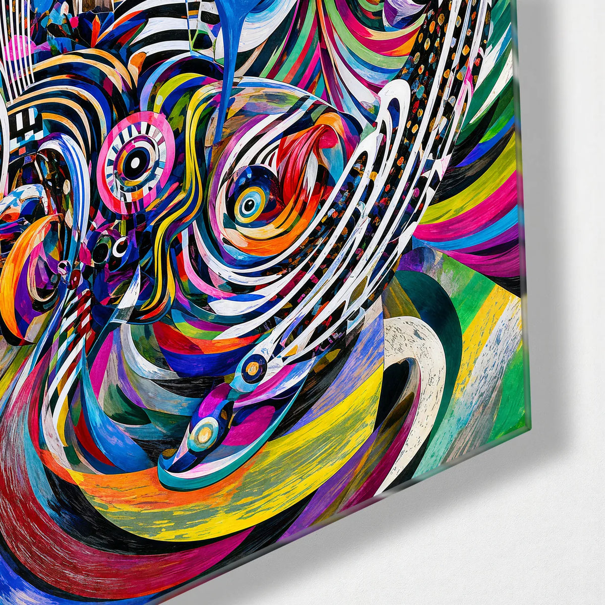 Spinning Sound — corner detail of glass wall art