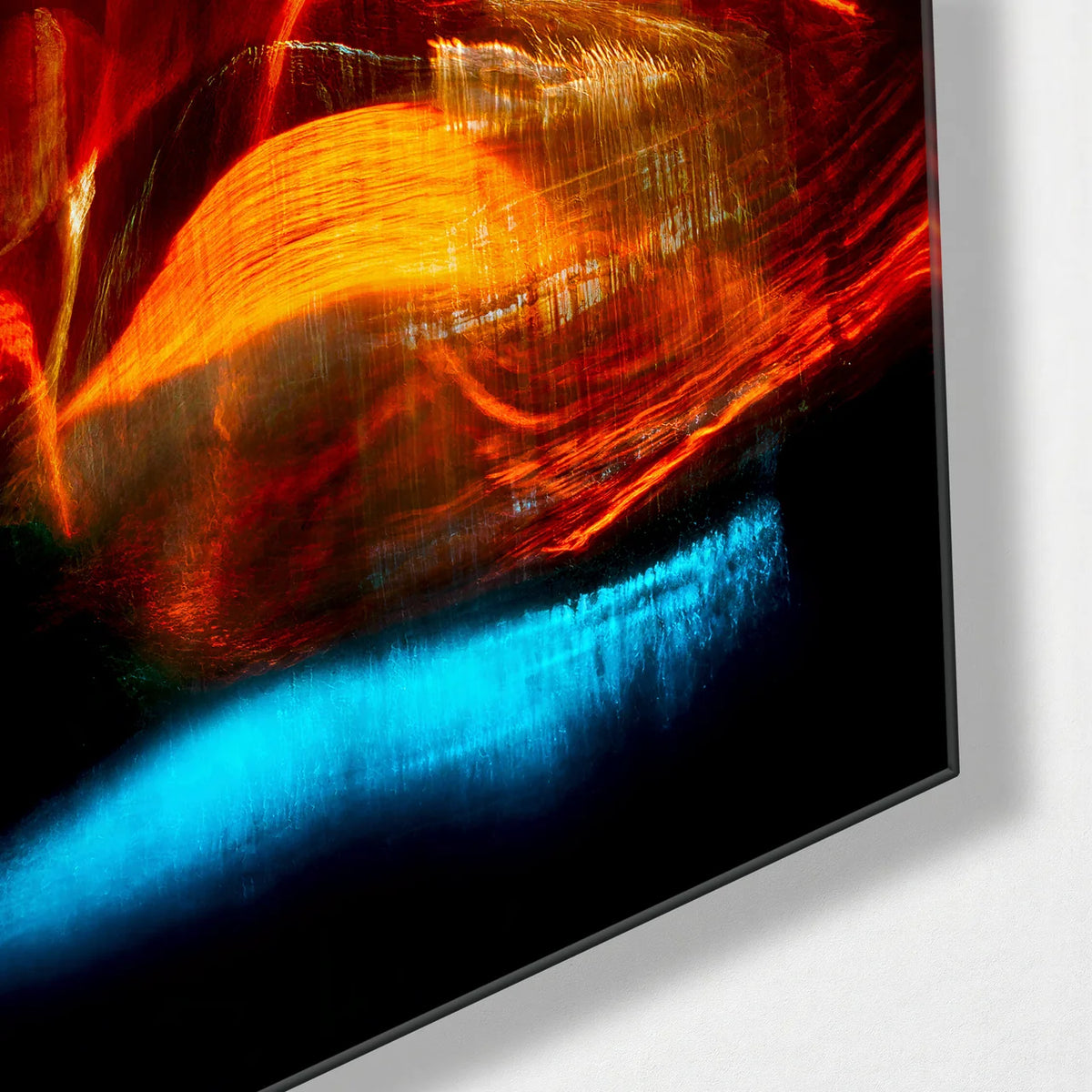 Heat in Motion — corner detail of glass wall art