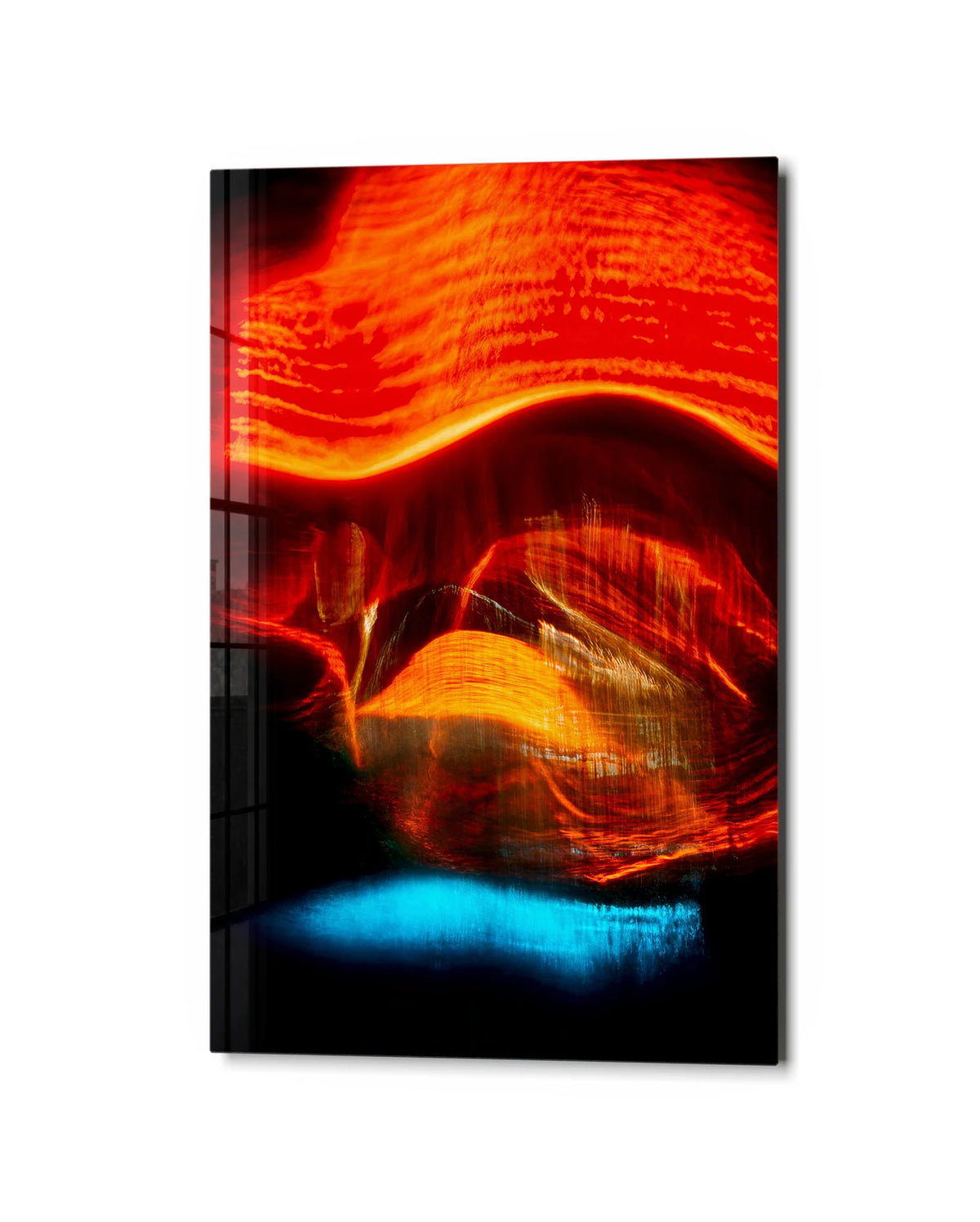 Heat in Motion — studio view of glass wall art