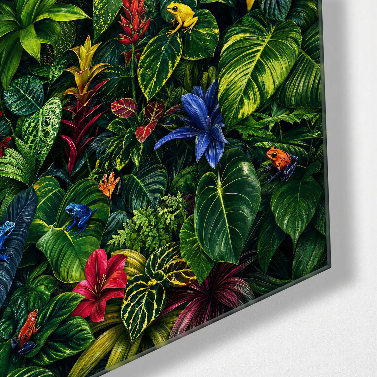 Tropical Tangle — corner detail of glass wall art