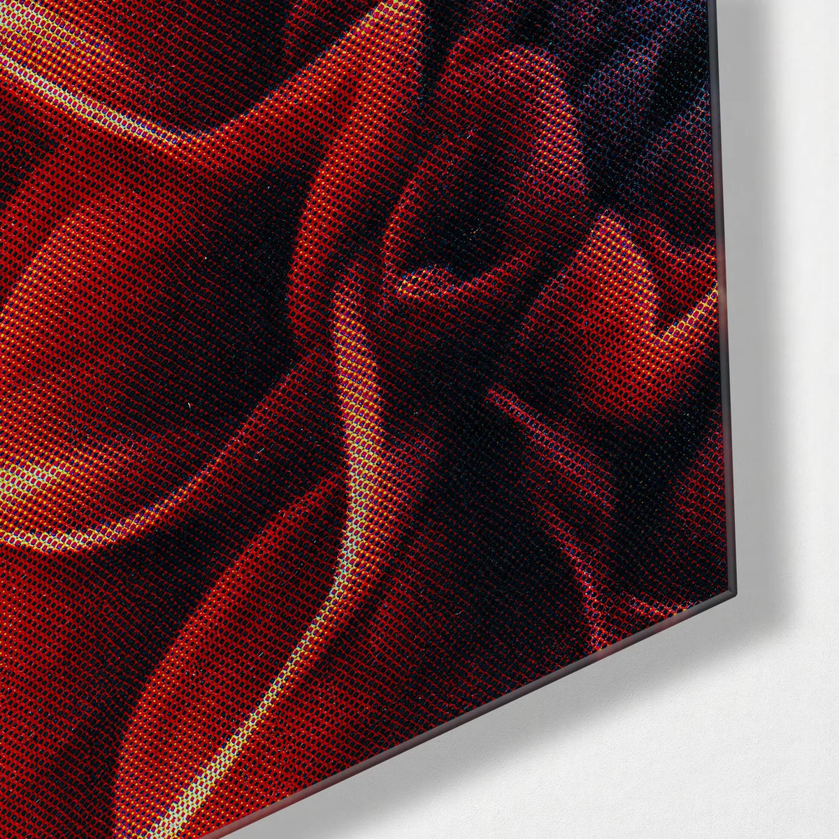 Scarlet Petals — corner detail of glass wall art