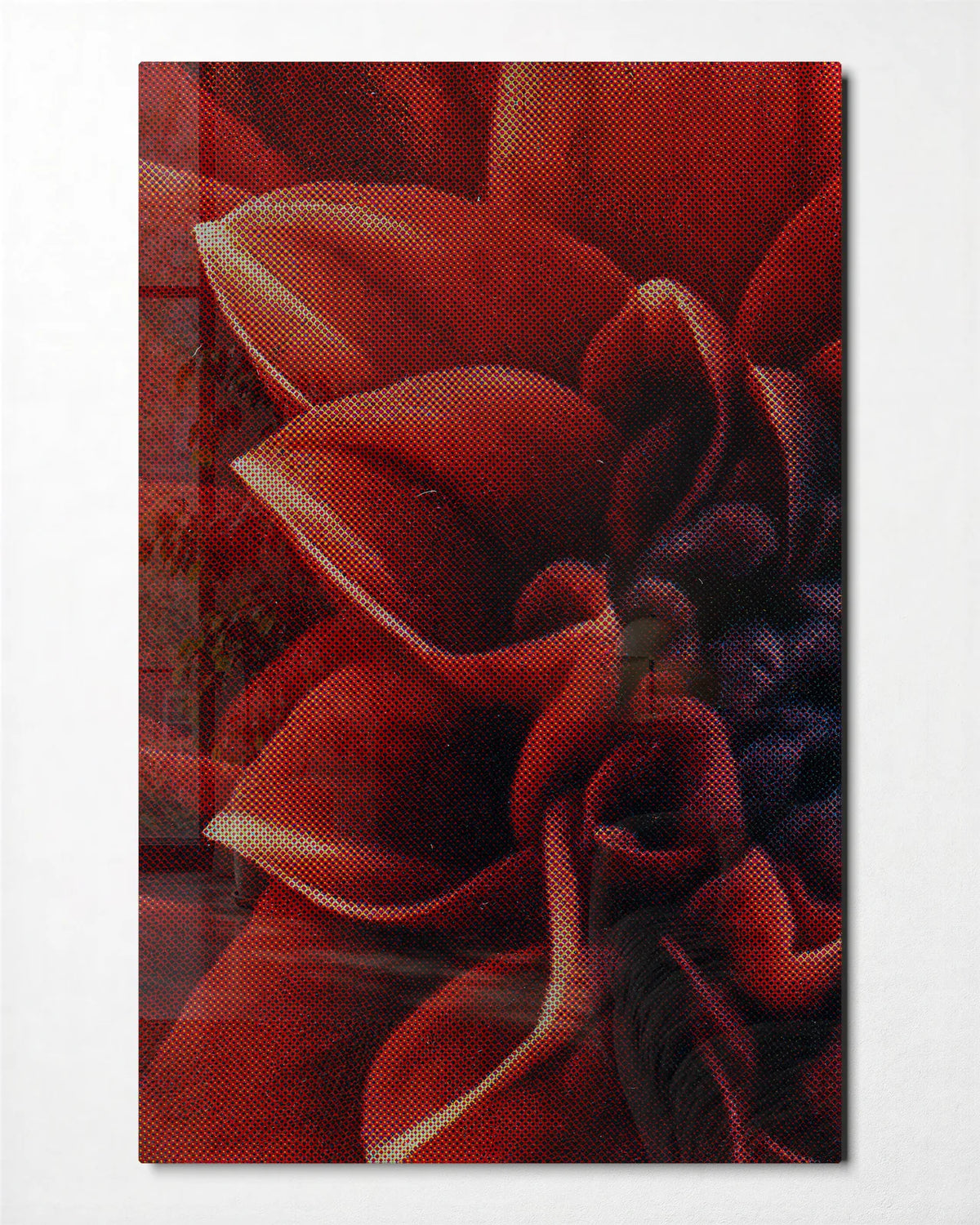 Scarlet Petals — front view of glass wall art