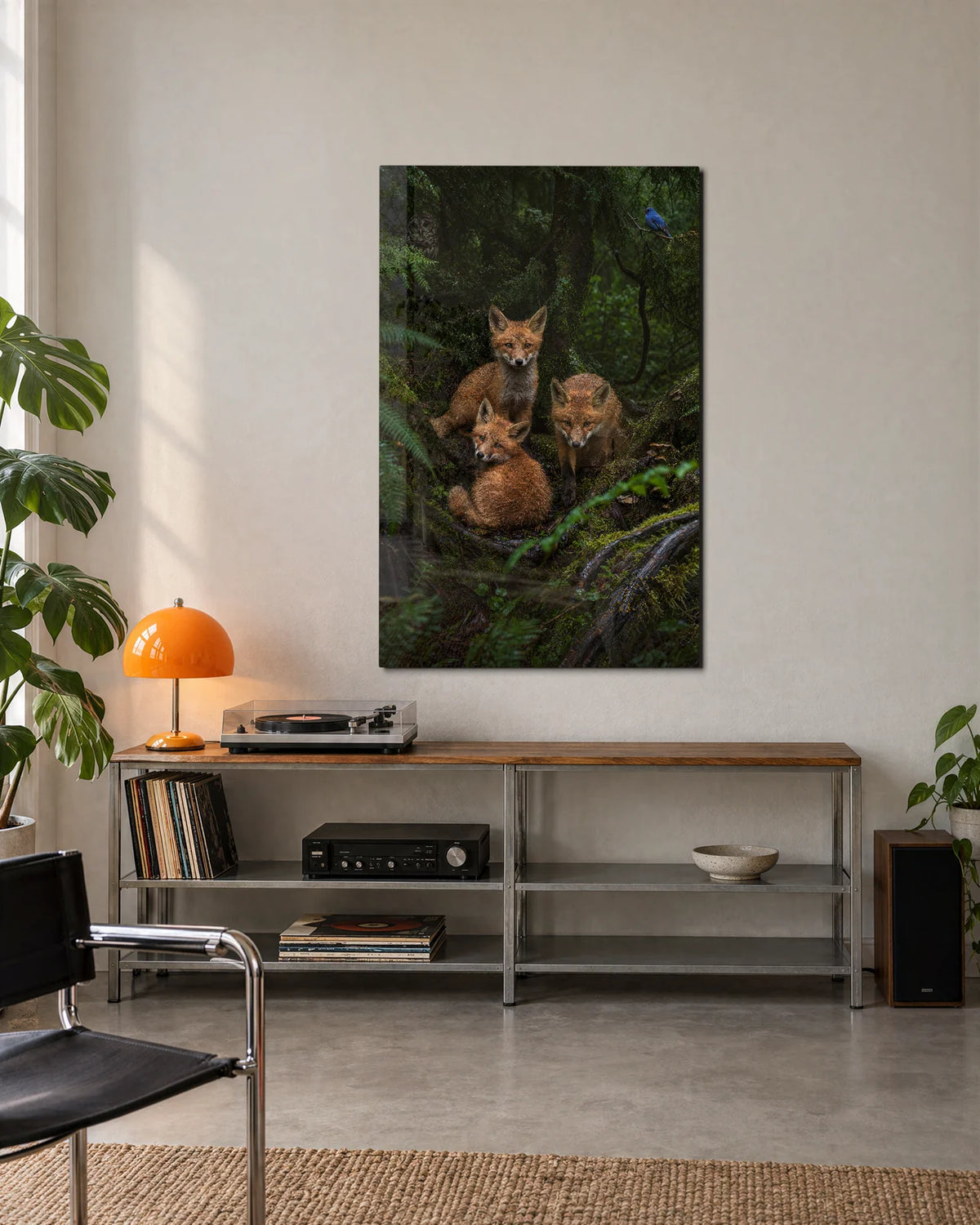 Foxes in the Ferns — shown in a living space