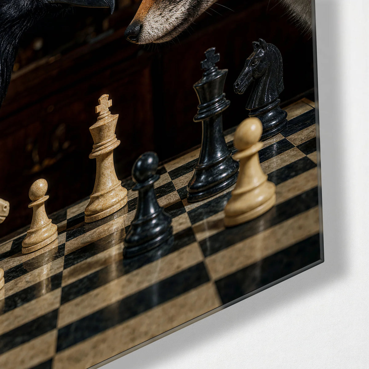 Your Move — corner detail of glass wall art