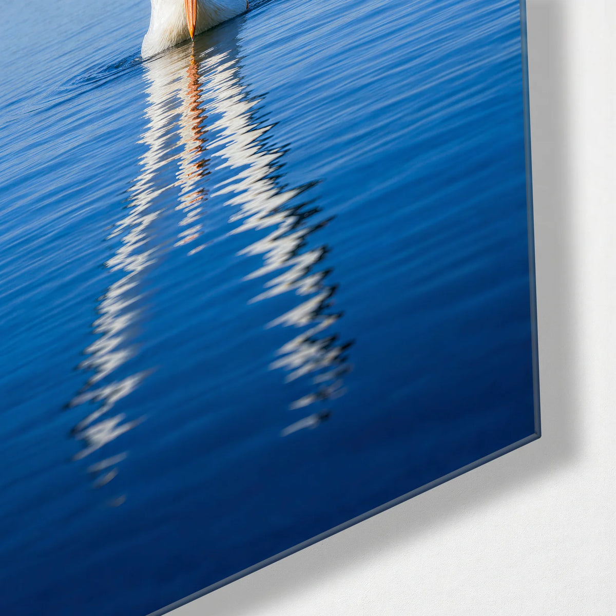 Wings Above Water — corner detail of glass wall art