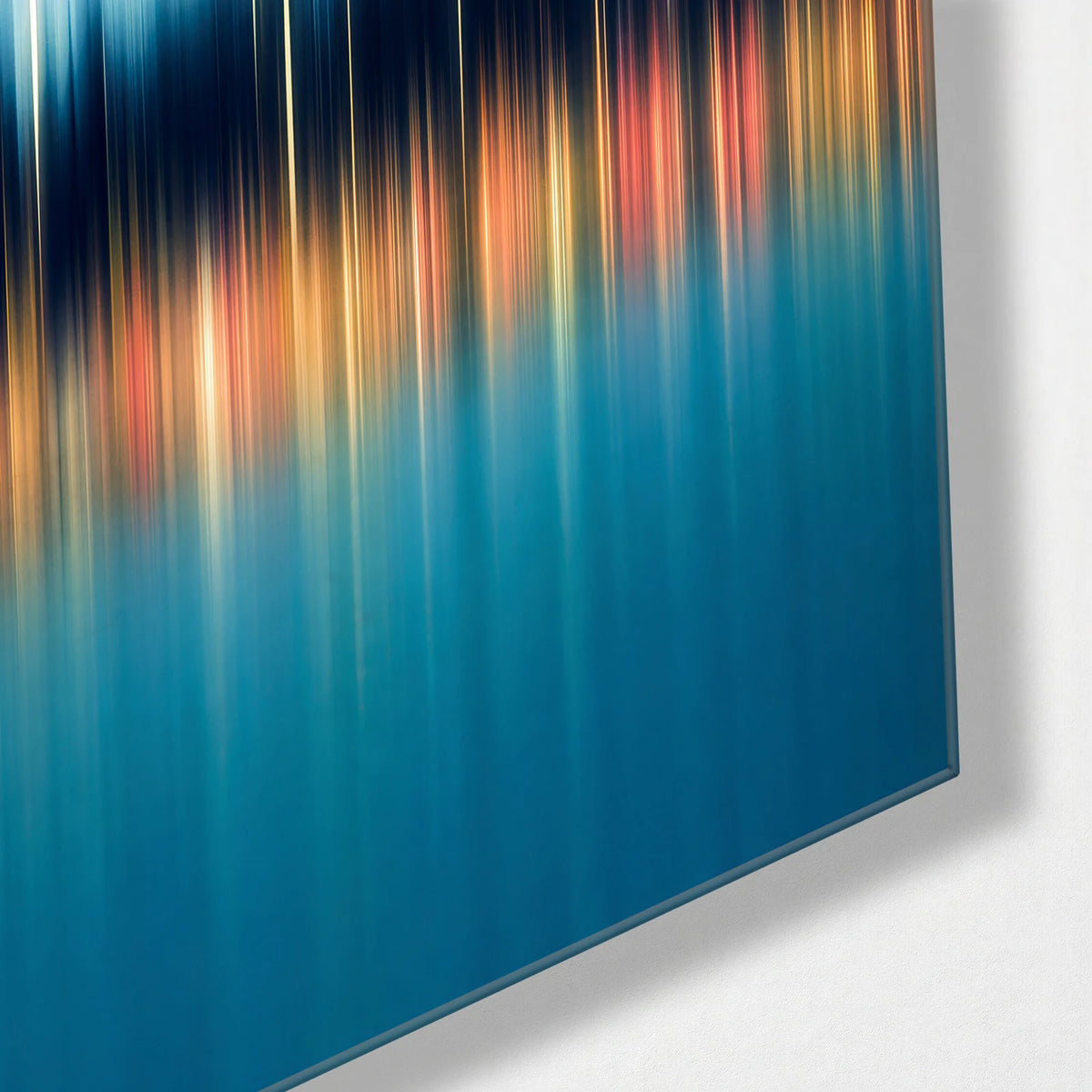 City in the Blur — corner detail of glass wall art