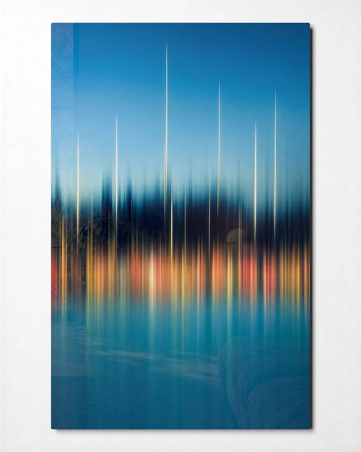 City in the Blur — front view of glass wall art