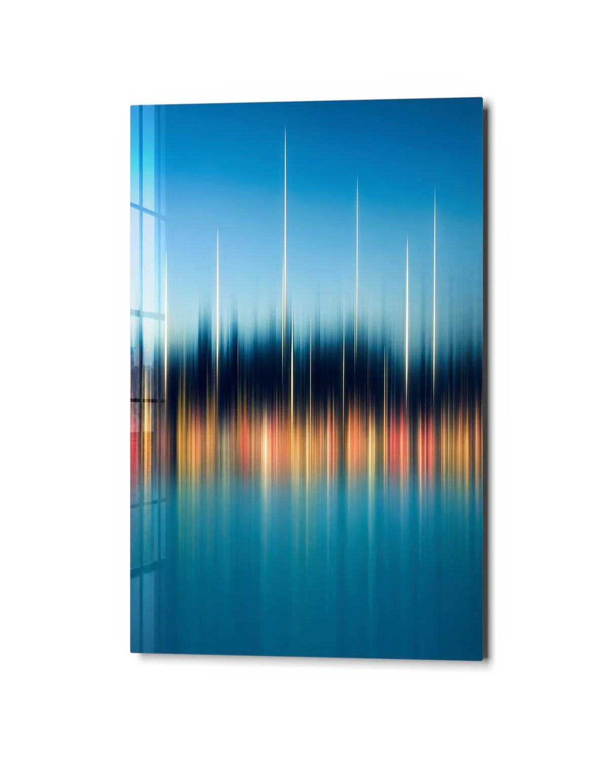 City in the Blur — studio view of glass wall art