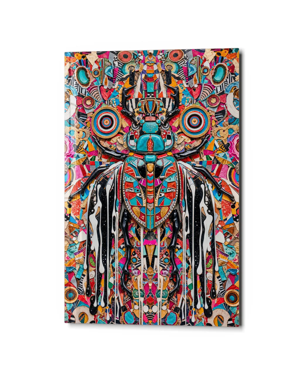 Beetle Kaleidoscope — studio view of glass wall art