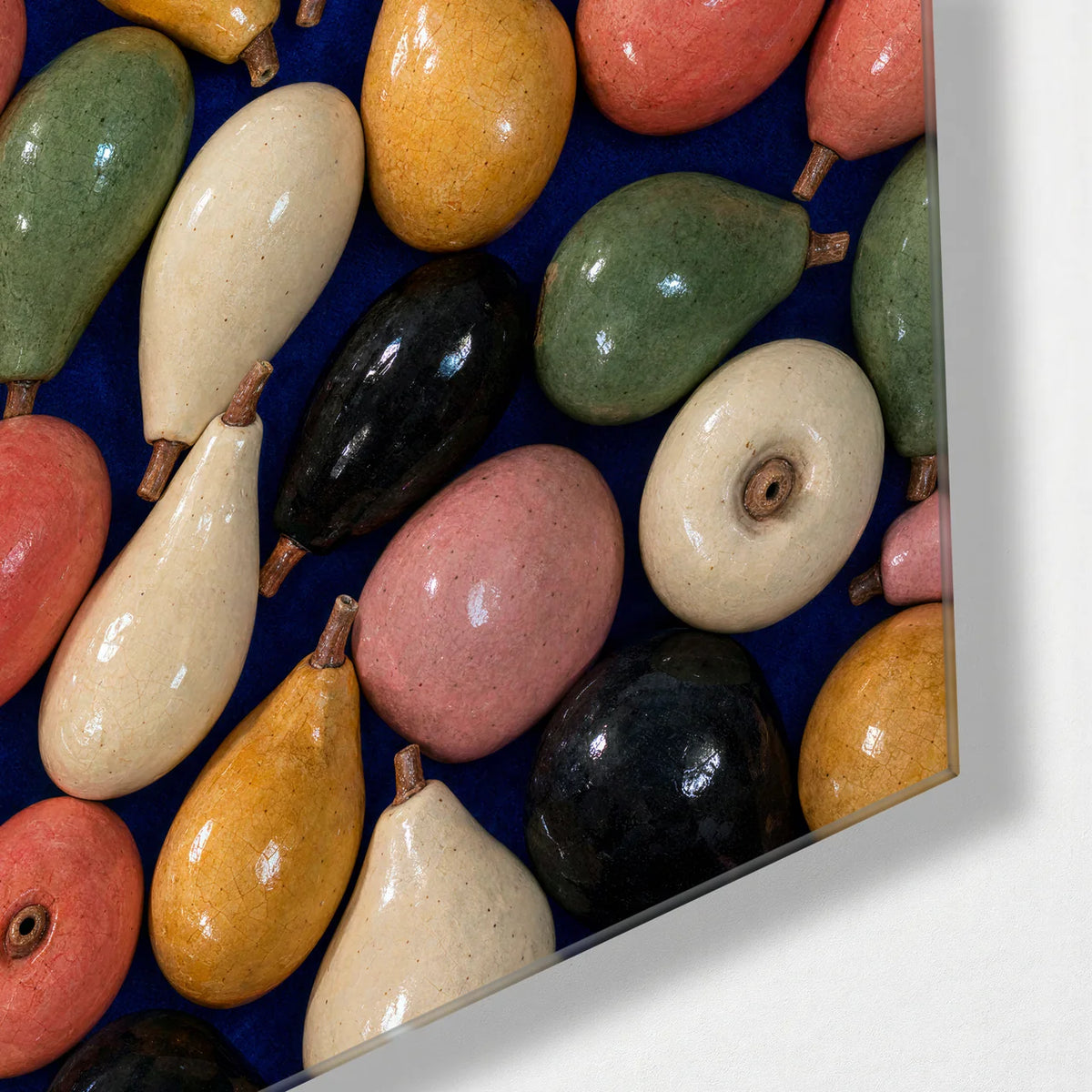 Fruit in Ceramic — corner detail of glass wall art