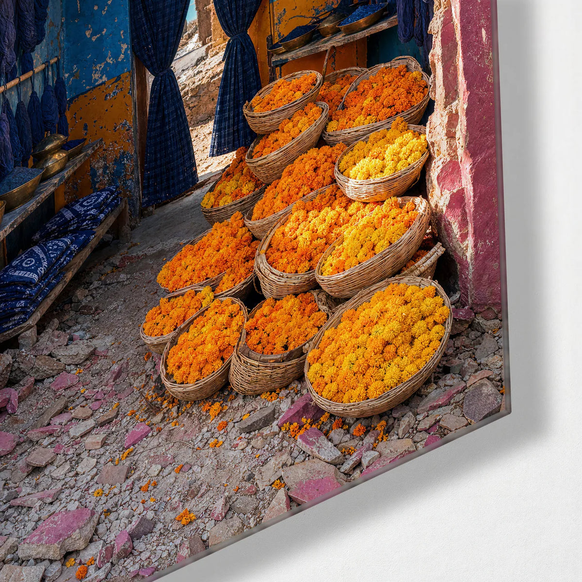Marigold Room — corner detail of glass wall art