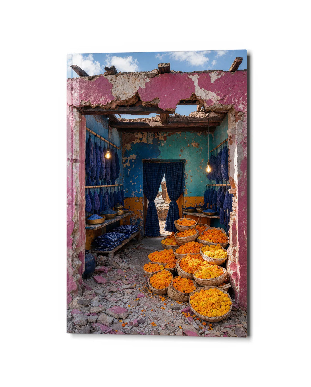 Marigold Room — studio view of glass wall art