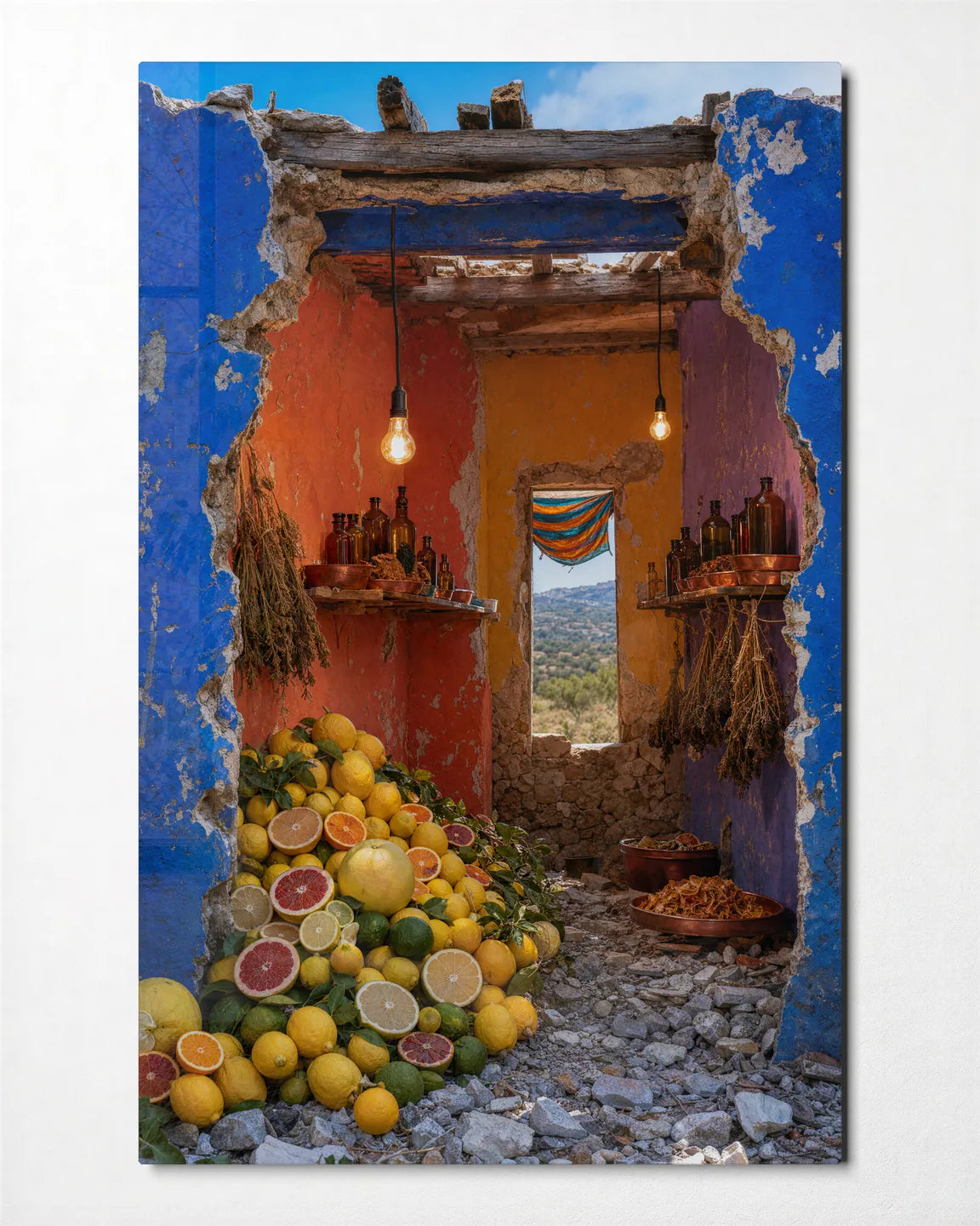 Citrus Through the Door — front view of glass wall art