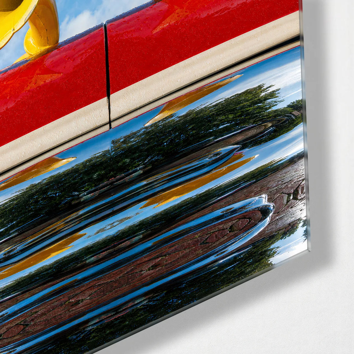 Double Yellow Horns — corner detail of glass wall art