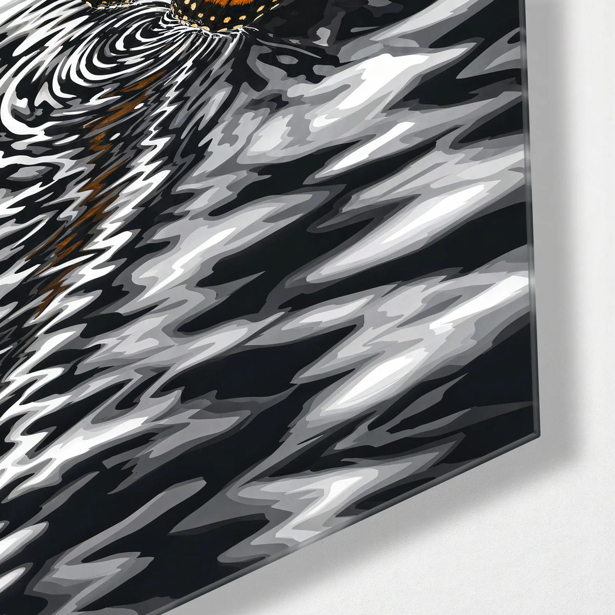 Butterfly Ripple — corner detail of glass wall art