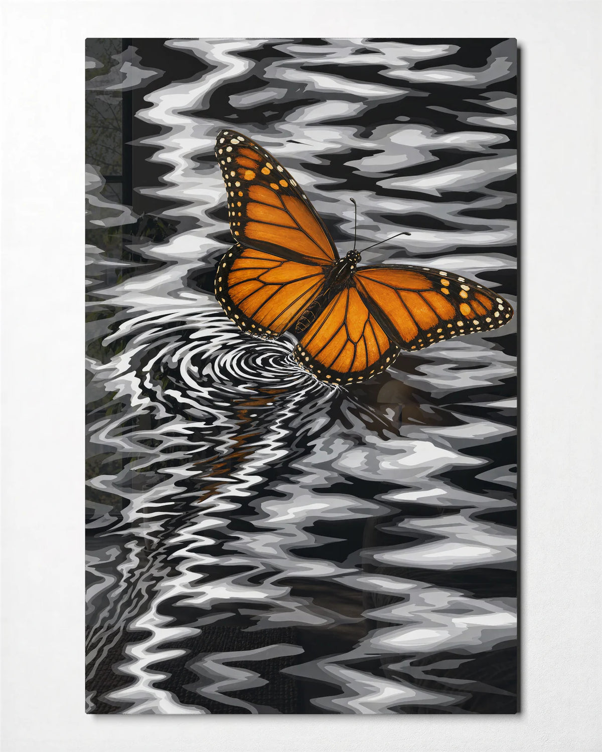 Butterfly Ripple — front view of glass wall art