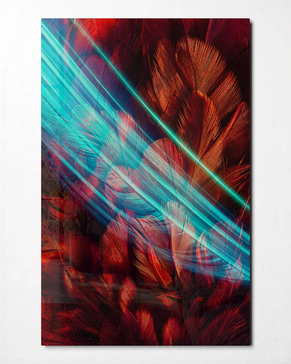 Across the Feather — front view of glass wall art
