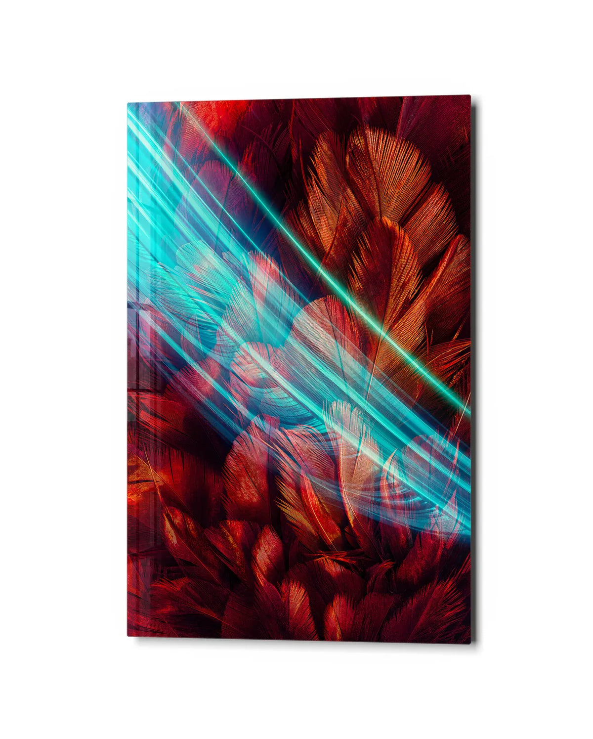 Across the Feather — studio view of glass wall art