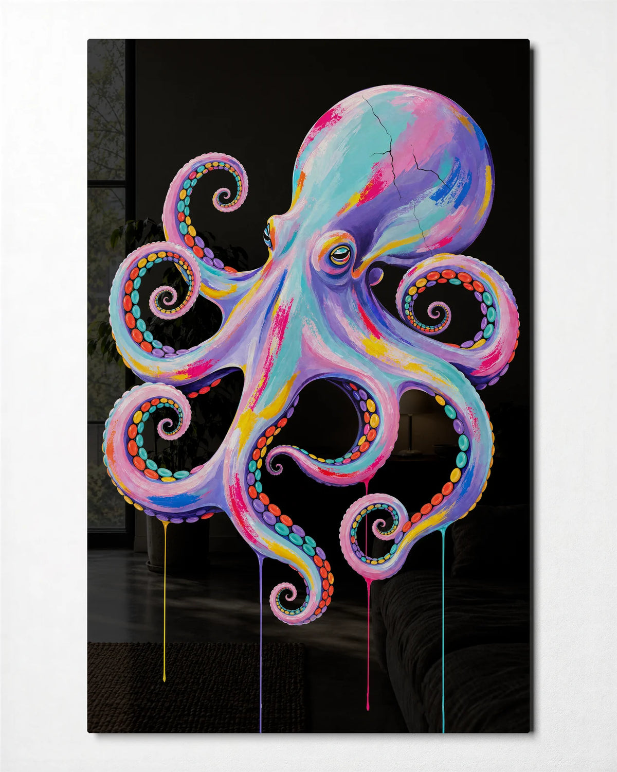 Eight Bright Arms — front view of glass wall art