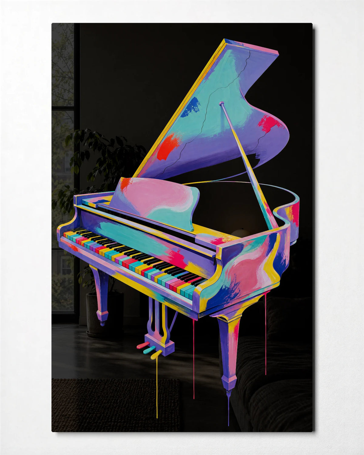 Piano in Full Colour — front view of glass wall art