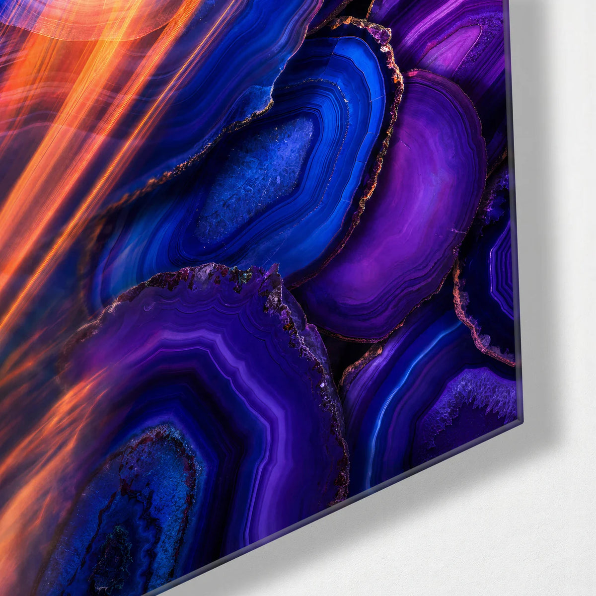 Electric Stone — corner detail of glass wall art