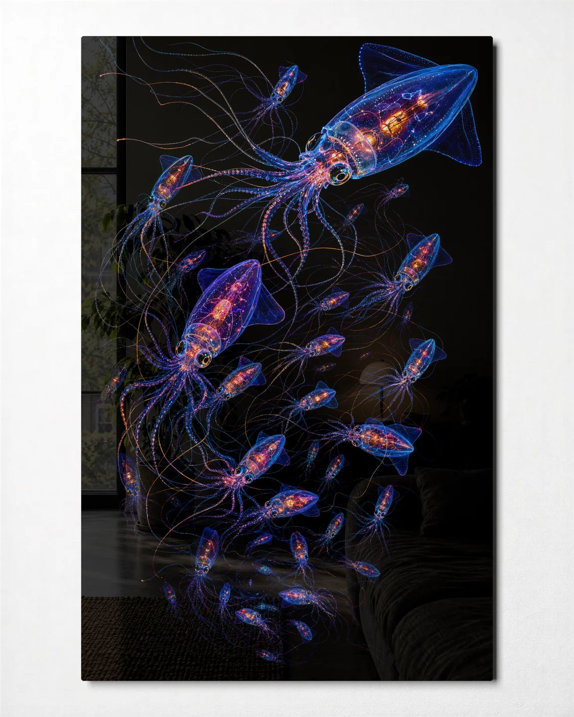 Midnight Shoal — front view of glass wall art
