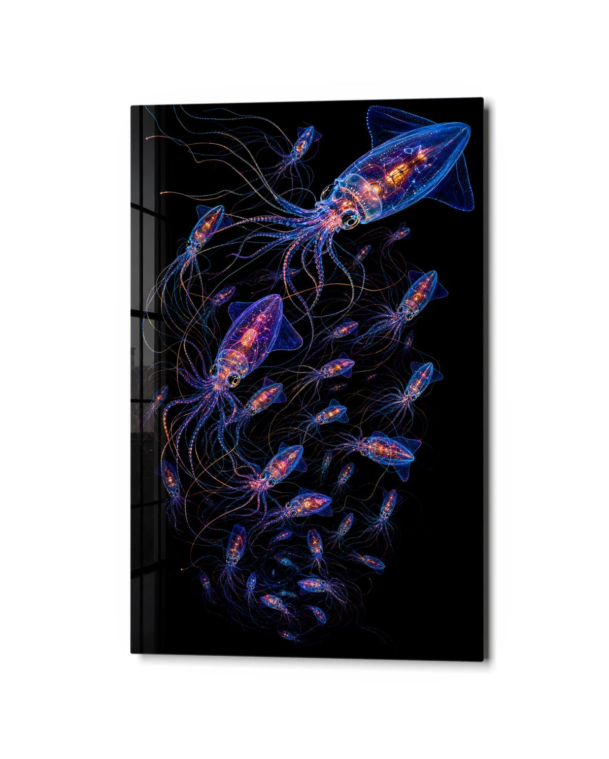 Midnight Shoal — studio view of glass wall art