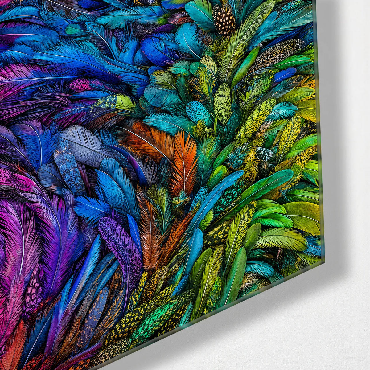 Feather Current — corner detail of glass wall art