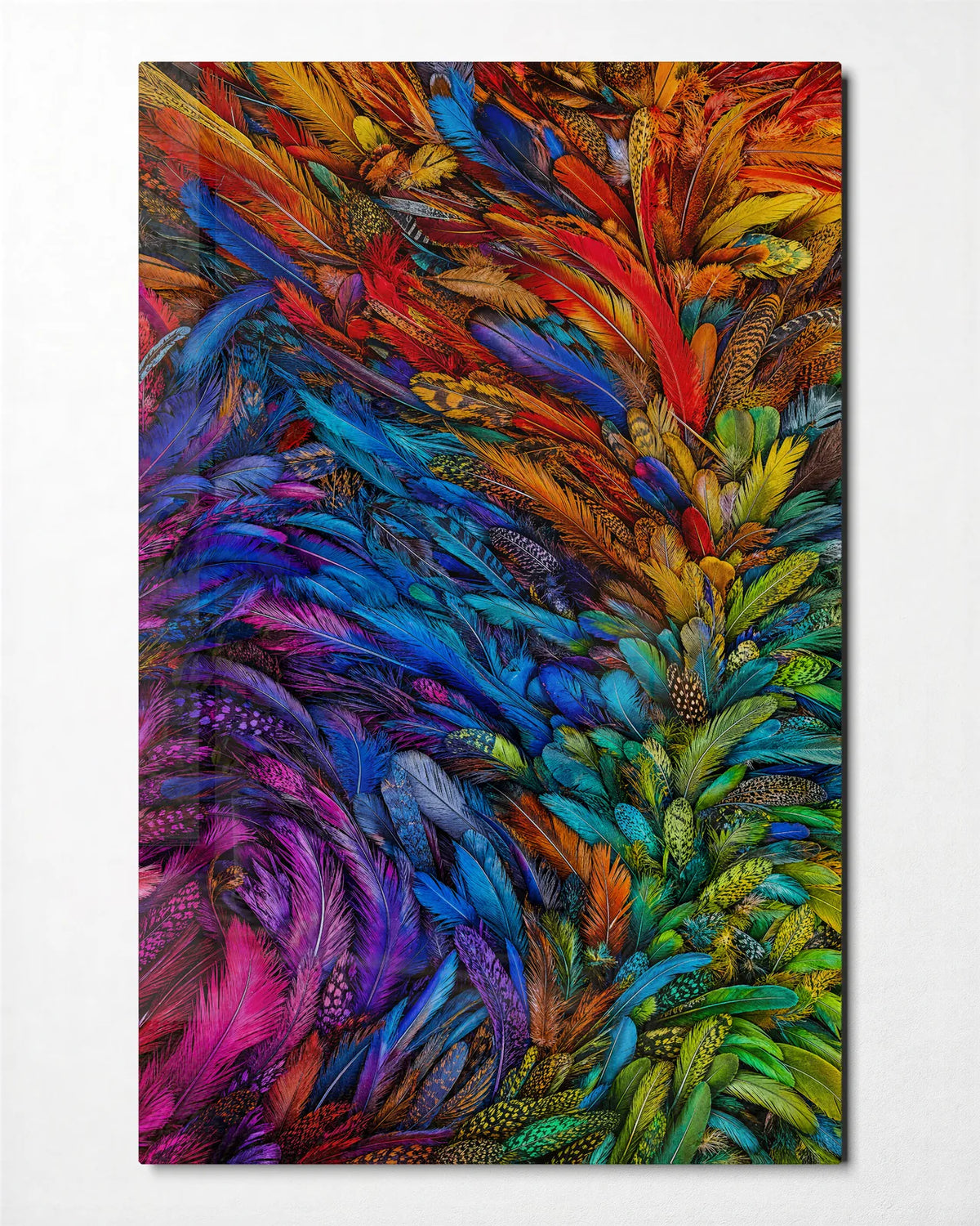 Feather Current — front view of glass wall art