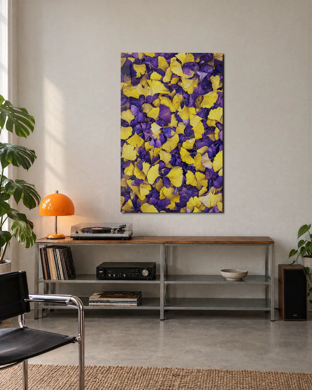 Yellow Leaves Violet Ground — shown in a living space