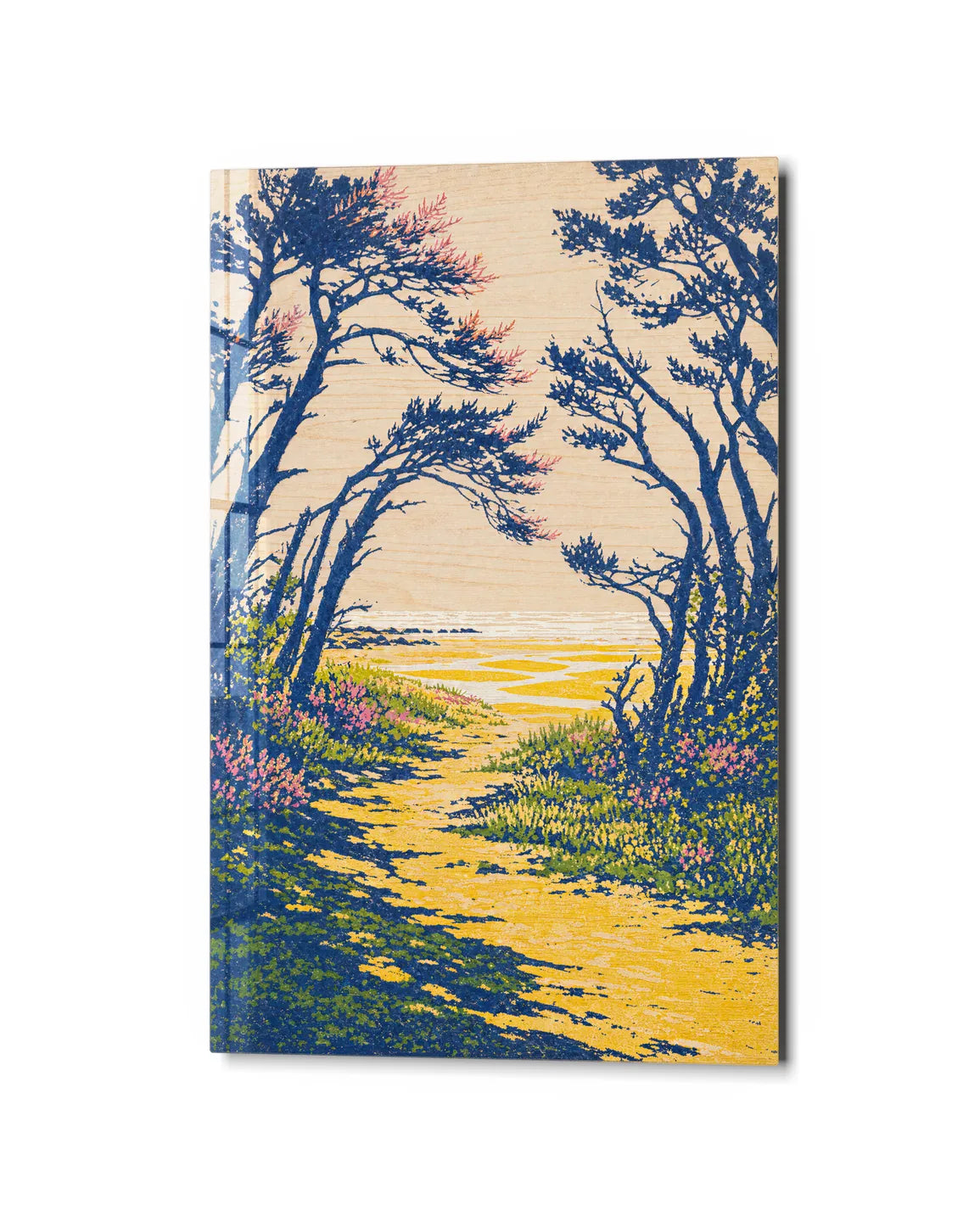 Path to the Sea — studio view of glass wall art